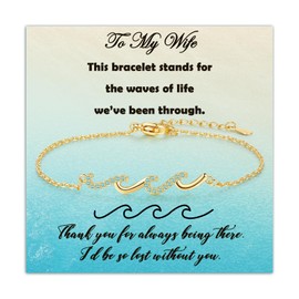 ilasif 18k Gold Wave Bracelet for Women with Blue Cubic Zirconia, Gift for Mom Sister Daughter Bestie Wife, Present for Birthday Mother's Day (To My Wife)