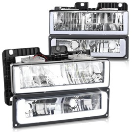 DNA MOTORING U Style LED DRL Headlight+Signal Lamps Set Compatible with 92-99 Chevy GMC C/K 1500 2500 Suburban Yukon,Chrome,HL-LB3-4P-C10-CH