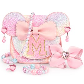 mibasies Toddler Purse Girl Gifts: Birthday Gifts for Girls 3-8 - Little Kids Gifts Mini Mouse Ears Bow Purse Glitter Rainbow Set M