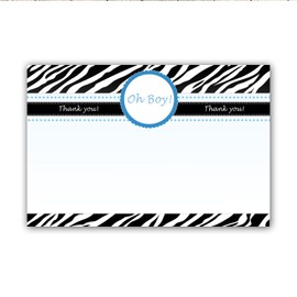 30 Blank Thank You Cards Black Jungle Zebra Blue Oh Boy Design Baby Shower Party + 30 White Envelopes