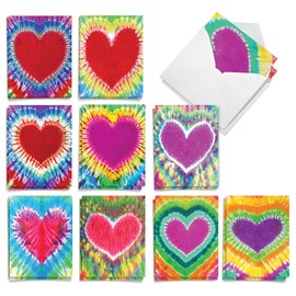 The Best Card Company - 20 Cute Boxed Cards (4 x 5.12 Inch) - Assorted Blank Set (10 Designs, 2 Each) - Tie-Dye Hearts AM9162OCB-B2x10