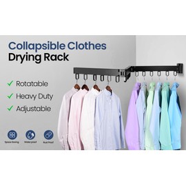 HappyHedz Wall Mounted Clothes Drying Rack - Collapsible, Foldable Space Saving Laundry Hanger - Trifold Expandable, Retractable Heavy Duty Clothes Line - Indoor Laundry Room Dryer Hanging Clothesline