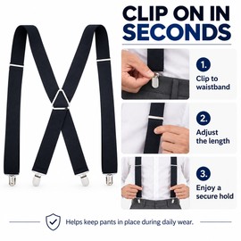 Heavy Duty Suspenders for Men – Adjustable 2-Inch Elastic X-Back Trouser Braces with Strong Metal Clips for Work & Dress