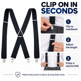 Heavy Duty Suspenders for Men – Adjustable 2-Inch Elastic X-Back Trouser Braces with Strong Metal Clips for Work & Dress