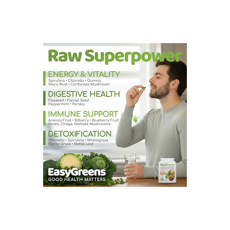 EasyGreens - Organic Super Greens Capsules – 100 Vegan Capsules