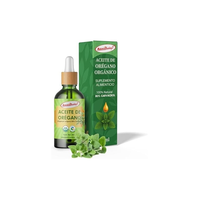 Nature's Blessings Aceite de Orégano 100% Orgánico, 80% Carvacrol, Grado