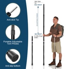 GEEWAY Telescoping Tarp Poles, 2 PCS 120" Aluminum Tent Poles, Portable Adjustable Tent Poles, Tent Poles for Tarp, RV Camping, Outdoor Activities (Black)