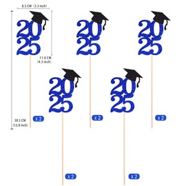 Class of 2025 Graduation Decoration Centerpieces for Table, 2025 Party Centerpieces Grad Cap Sticks Party Supplies, Graduation Party Decoration Toppeers (10 PCS, Blue & Black)