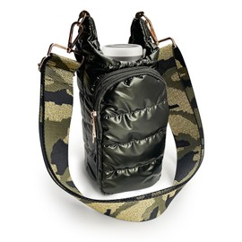 JSLOOO Puffer Quilted Crossbody Water Bottle Carrier Bag with Adjustable Strap Crossbody Water Bottle Holder with Pocket