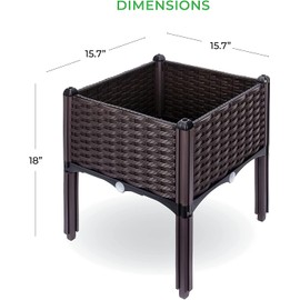 Raised Garden Planter, Resin, Elevated Flower Bed Box Kit for Vegetable, Flower, Herb Gardening | 16" X 18", Wicker Pattern, Brown