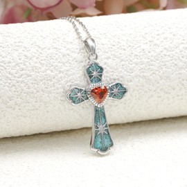 jiulegufa Cross Necklace for Women 925 Sterling Silver Turquoise Cross Necklace Religious Jewelry Gifts for Women
