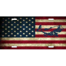 Interesting RUSTIC AMERICAN FLAG  BASS FISHING LICENSE PLATE  Auto Tag