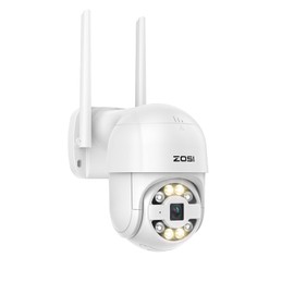 ZOSI C289 Plug-in Wireless Human Tracking PT Camera Outdoor, Color Night Vision, 5X Digital Zoom, AI Human Vehicle Detection and Siren Alarm, Pan/Tilt 1080p Wired Camera, Cloud & SD Card Storage