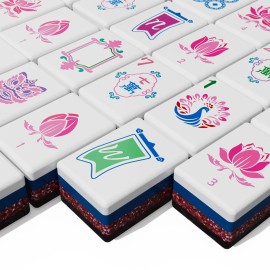 PANDATIME  High End Mahjong Board Game 160 Tiles with 4 Racks and Pushers in Wooden Storage Box for Holiday Gift Giving NewColor: rw1006-pd01-purple