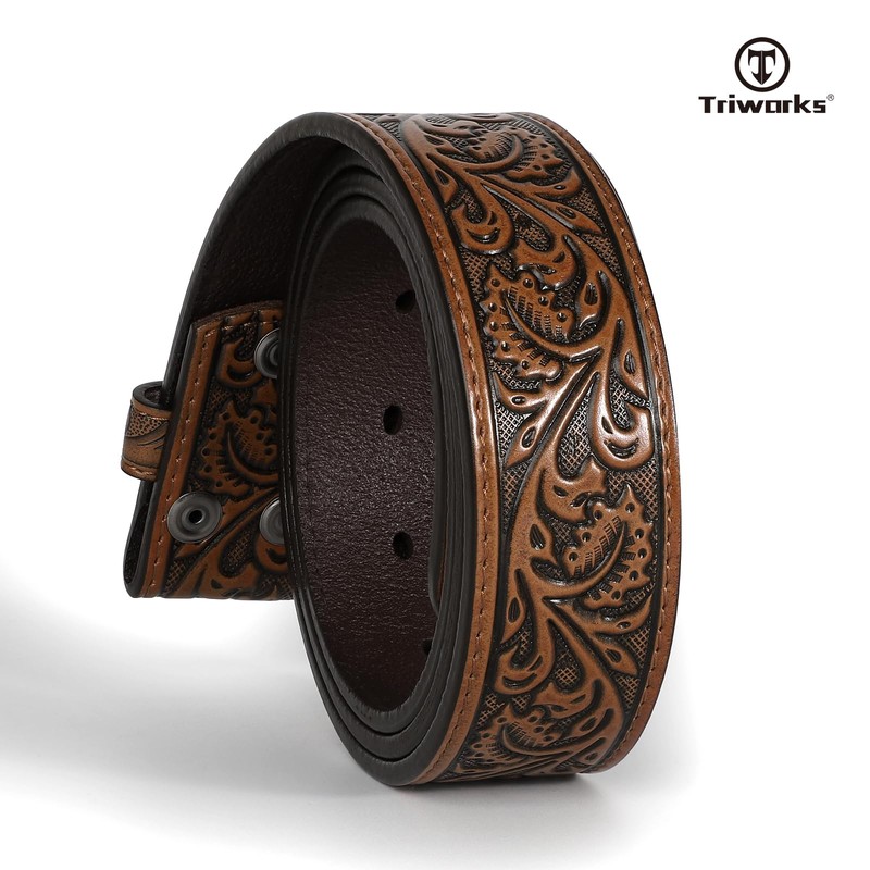 TRIWORKS Western Belt Strap for Men without Buckle 1.5" Wide