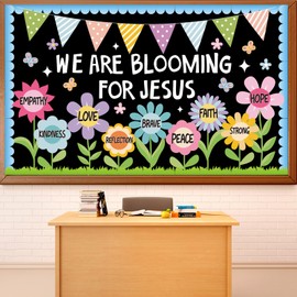 Naozinebi We are Blooming for Jesus Bulletin Board Christian Classroom Decorations Spring Flower Paper Cutout Positive Floral Bulletin Board Sets for Religious Christian Sunday Church School Supplies