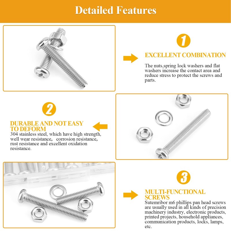 65 Pieces M6 x 30/25/40/45/50mm Machine Screws Nuts Washers Set,