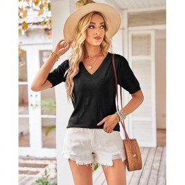 Arach&Cloz Short Sleevee Jumpers for Women Summer Tops Ladies Lightweight Knittted Shirts (Black, Large)