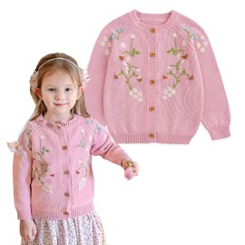 Simplee kids Baby Sweater Toddler Girls Cardigan Sweater Embroidered Strawberry Knit Sweater Pink 4-5Years