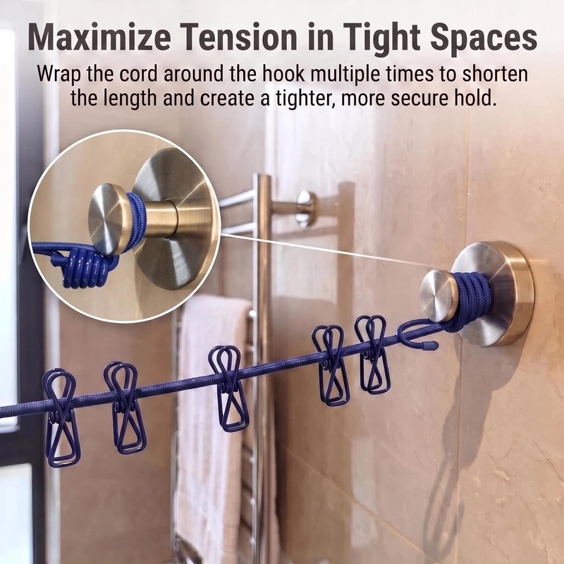 Travel Clothesline 2 Pack with 24 Clips, Portable Elastic Laundry