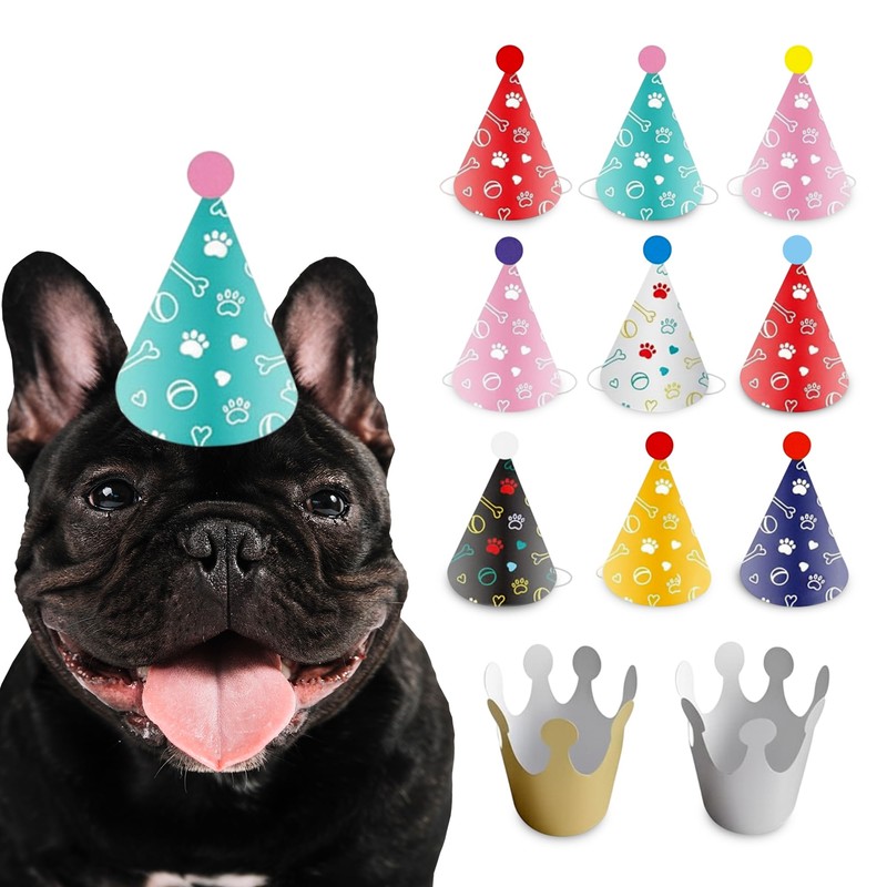 Dog Birthday Party Hat Set, Reusable & Adorable Kitty/Doggy Birthday