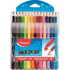 Maped - Jungle Color'Peps Coloring Combo Pack - 15 coloured pencils + 12 washable and dry-resistant felt-tip pens - Medium point - Bright colours - Resealable plastic pouch