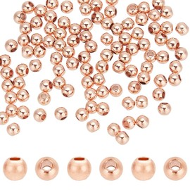 PandaHall Elite 100 Pcs 3mm Brass Round Bead Spacers Rose Gold Craft Findings