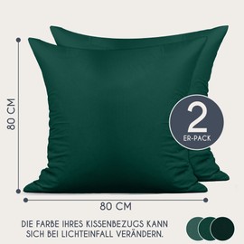 Dreamzie Renforcé Cotton Pillowcase 80 x 80 cm (Set of 2) – Green – Densely Woven with 57 Threads/cm² – Cushion Cover 80 x 80 cm – OEKO-TEX Certified