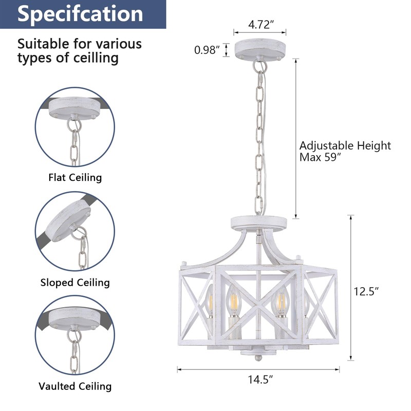ZSDHXi 6-Light Antique White Pendant Light, Modern Farmhouse Chandeliers for