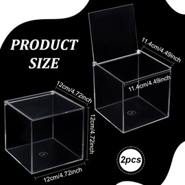 BENECREAT 2 Pcs Clear Acrylic Box with Lid, 12cm Acrylic Square Cube Display Case, Anti Dust Durable Organizers with Hinged Lid for House Gift Packing, Coffee Pod Holder