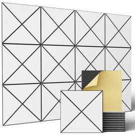 Sonicism 20 Pack X-Lined Acoustic Panels with Self-Adhesive, 12" X 12" X 0.4" Sound Proof Foam Panels, Decorative Soundproof Wall Panels, Sound Proofing Panels for Home & Office (BlackBase+WhiteFace)