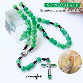 Rosary Prayer Green Beads Cross Necklace Bracelet First Holy Communion Baptism Christening Decorations Gifts for Girls Boys Women