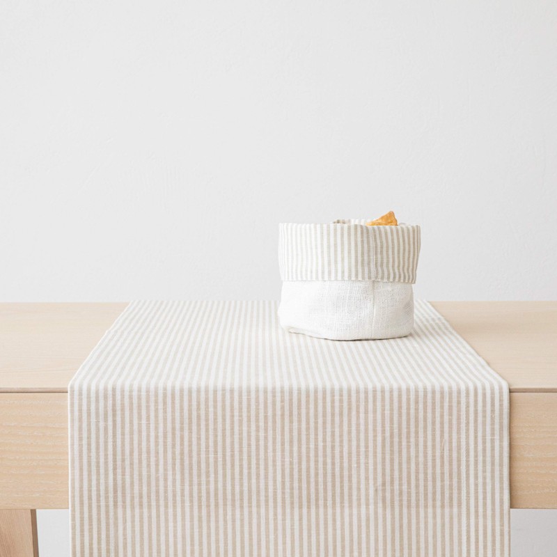 LinenMe Beige White Striped Linen Cotton Basket Jazz, MEDIUM (20
