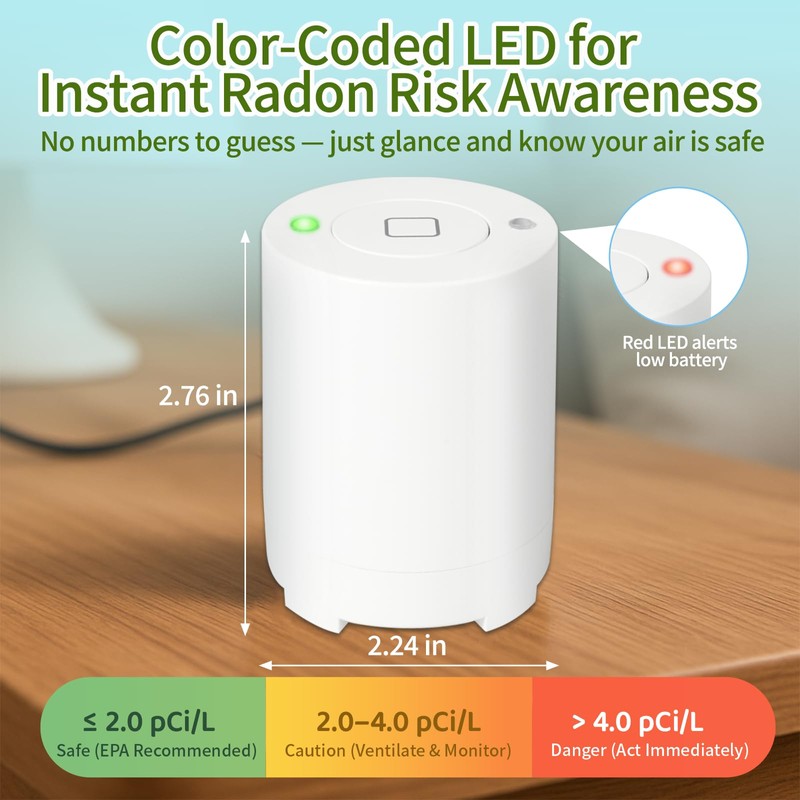 Bluetooth Radon Detector for Home, High-Precision Sensor, Real-Time Radon Gas
