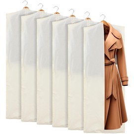 Aliceset 6 Pcs 24.02 x 64.96 inches Cotton Garment Bags for Hanging Clothes, Canvas Suit Bags for Clothes Coats Jackets Shirts Closet Storage Travel Gusseted Hanging Garment Cover