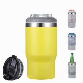 FAMKX 14oz 4 in 1 Stainless Steel Can Cooler Beer Bottle Insulator With 2 Lids for 12oz can&bottle, Double walled insulated Thermocooler &Travel Mug Holder Keeping Your Bevearge Cold (Yellow)