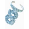 Girls Gingham Hair Set - Light Blue School Headband &