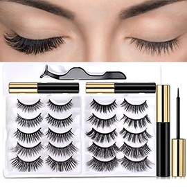 ELECTRIC CHOICE Pestañas Postizas Magneticas, 10 Pares Pestañas Postizas Naturales 3D con 1 Delineador Magnético Y Pinza, Kit De Pestañas Magnéticas Reusables Y Impermeables, No Necesita Pegamento