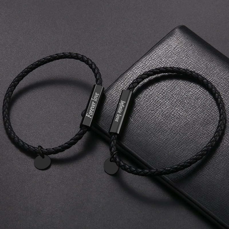 OIDEA Bracelet Black Magnetic Genuine Leather Bangle Gifts for Men