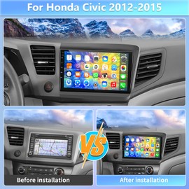 Podofo Car Stereo Head Unit for Honda Civic 2012 2013 2014 2015 with Bluetooth,9 Inch Touch Screen Car Radio with Mirror Link for Android/iOS,GPS Navigation,WiFi,FM,USB,SWC,1080P Backup Camera
