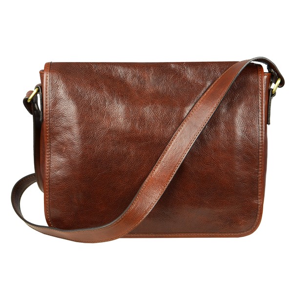 Time Resistance Leather Messenger Bag for Men, Handmade Crossbody Bag, Shoulder Bag Made in Italy (Brown)
