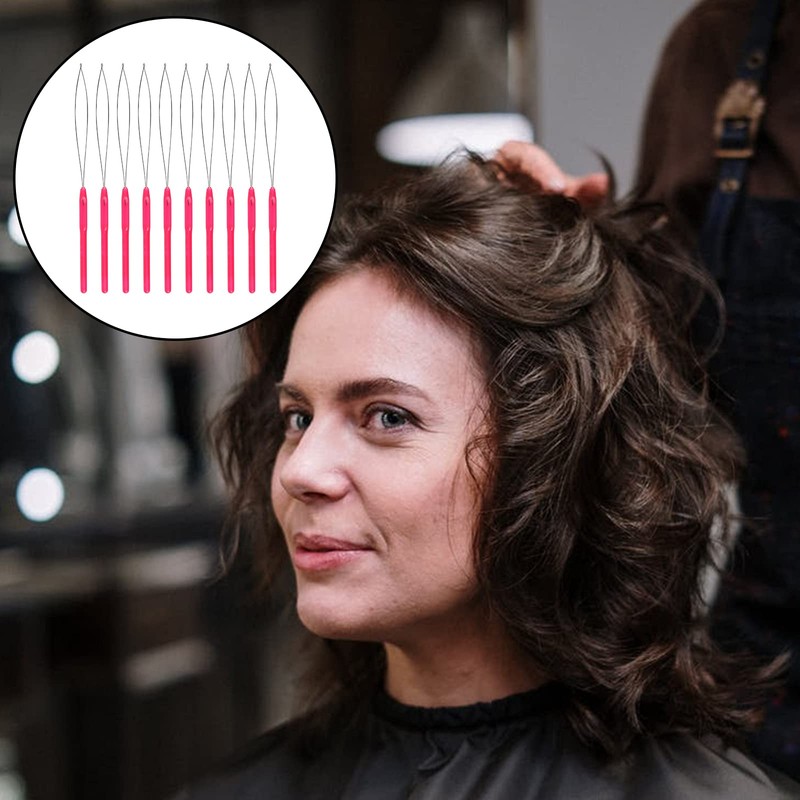 SAVITA 10pcs Hair Extension Loop Needle Threader Pulling Hook Bead