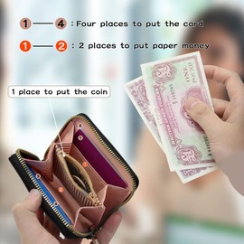 AdiStylinno Women Card Wallet, Leather Small Purse Card Case Organizer with Tassel Decoration, Mini Zipper Change Purse with Cash Slots and Coin Pocket (Black)