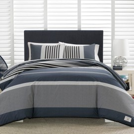 Nautica - Queen Duvet Cover Set, Cotton Reversible Bedding with Matching Shams, Styligh Home Decor (Rendon Charcoal, Queen)