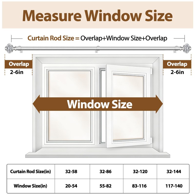 Curtain Rod 32 to 58 Inches (2.6-4.8ft), USFOOK 7/8 inch