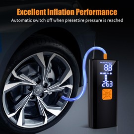 Tire Inflator Portable Air Compressor,150PSI Cordless Electric Air Pump for Car,Motorcycle,Bike Tires,Basketball & Sports Balls,with LED Light,Digital Pressure Gauge