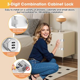 YogePote 90 Degree Cabinet Locks with Combination, Mechanical Folding Door Latch, Keyless Password Rotary Hasp Latch Lock for Office File Cabinet, Drawers, Locker, Small Door, Cupboard (1, Silver)