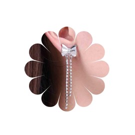 Inateannal Vintage Bow tennis chain Drop Earrings Long Crystal Chain Earrings Silver Bow Cz Tassel Earrings Sparkly Cz Bowknot Stud Earrings Jewelry for Women and Girls