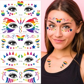 HAIMITI Pride Face Eye Tattoos,Gay Pride Temporary Tattoos,Rainbow Lips Hearts Stars Butterfly Pattern Tattoo Sticker, Removable Waterproof Body Paint Art Tattoo Decorations for Men Women,10 Sheets