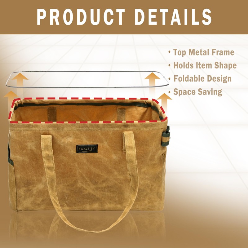 Open Top Tool Bag, Heavy Duty 16oz Waxed Canvas Tool